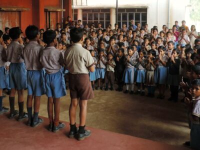 During prayer at school.