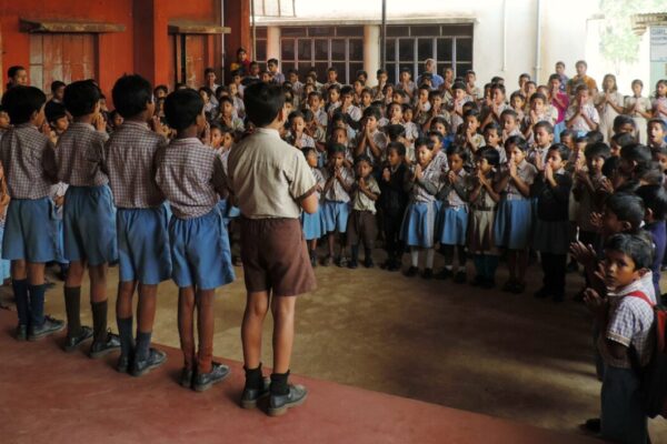 During prayer at school.