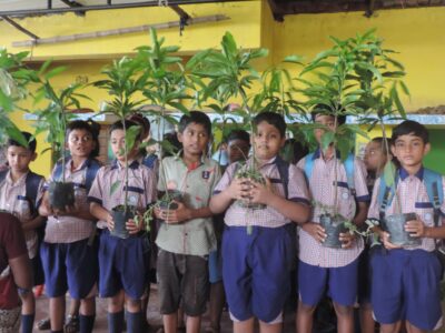 Students after getting plants from school (Mahatma Gandhi Sishu Siksha Sadan).
