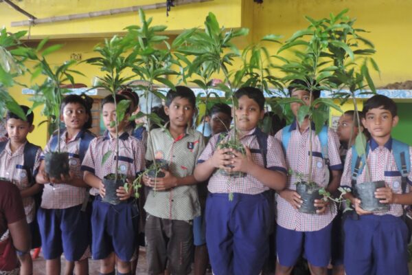 Students after getting plants from school (Mahatma Gandhi Sishu Siksha Sadan).